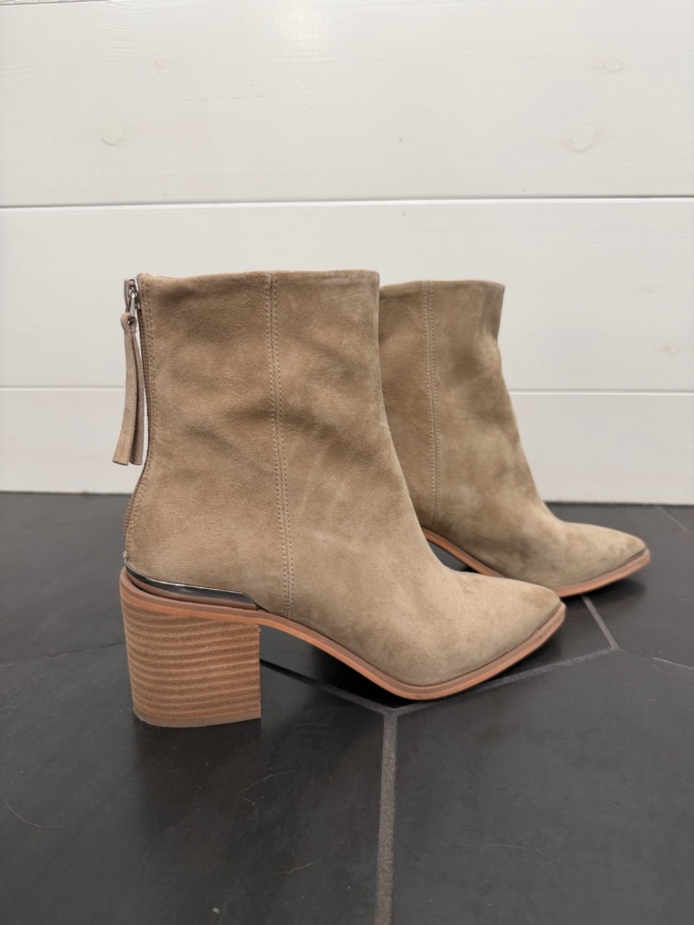 Steve Madden Taupe Suede Pointed Ankle Boots - Picture 7 of 9